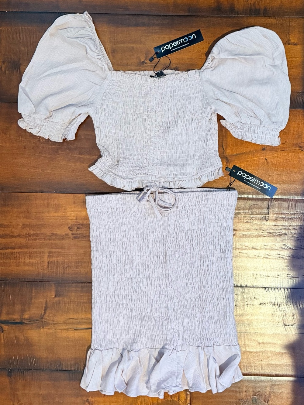 Papermoon Light Dusty PinkSmocked Puff Sleeve Top & Skirt Set